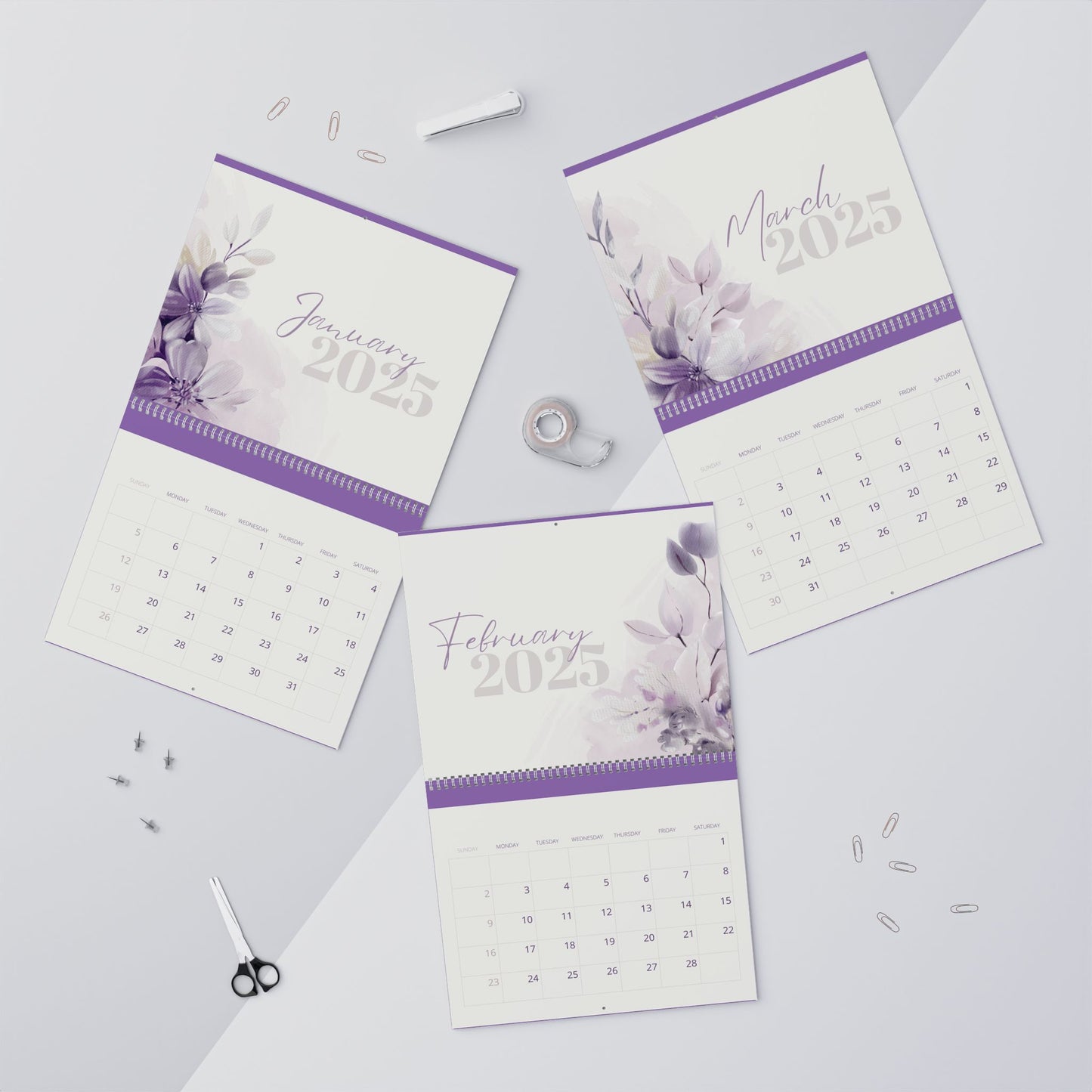 Elegant Floral Wall Calendar - Monthly Planner & Home Decor, Gift for Her, Office Wall Art, Motivational - 2025 Calendar