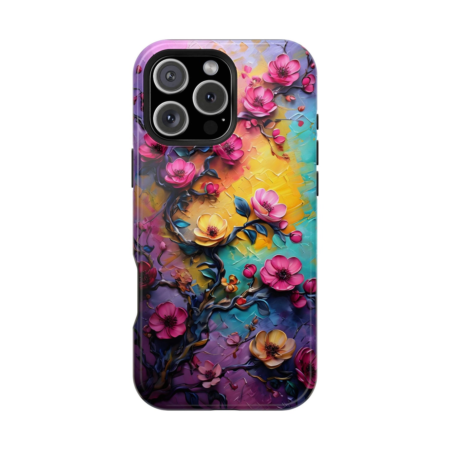 Floral Magnetic Tough Case, Vibrant Phone Cover, Durable Protection, Gift for Flower Lovers, Colorful Floral Design