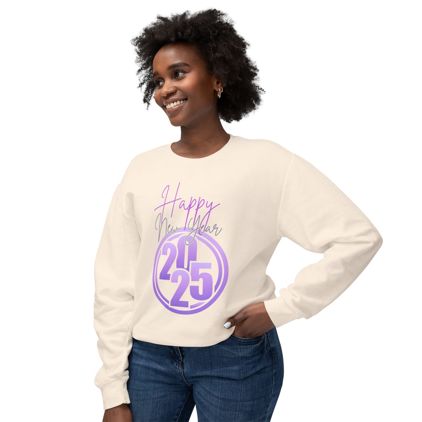 Happy New Year 2025 Unisex Lightweight Crewneck Sweatshirt, Cozy Casual Wear, Perfect NYE Gift, Celebration Apparel, Winter Layering