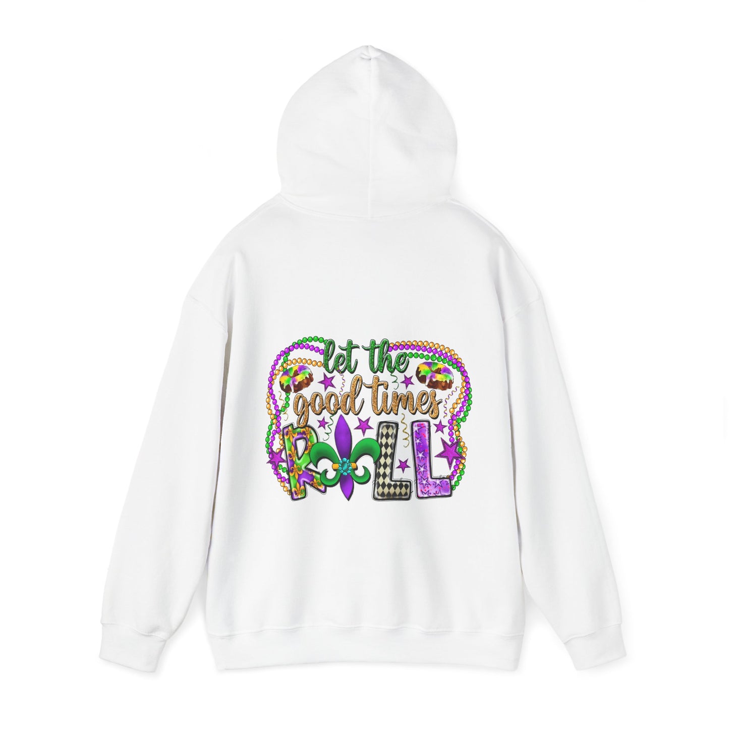 Mardi Gras Celebration Hoodie, Unisex Heavy Blend Sweatshirt, Fun Graphic Pullover, Party Apparel, Carnival Clothing, Festival Outfit