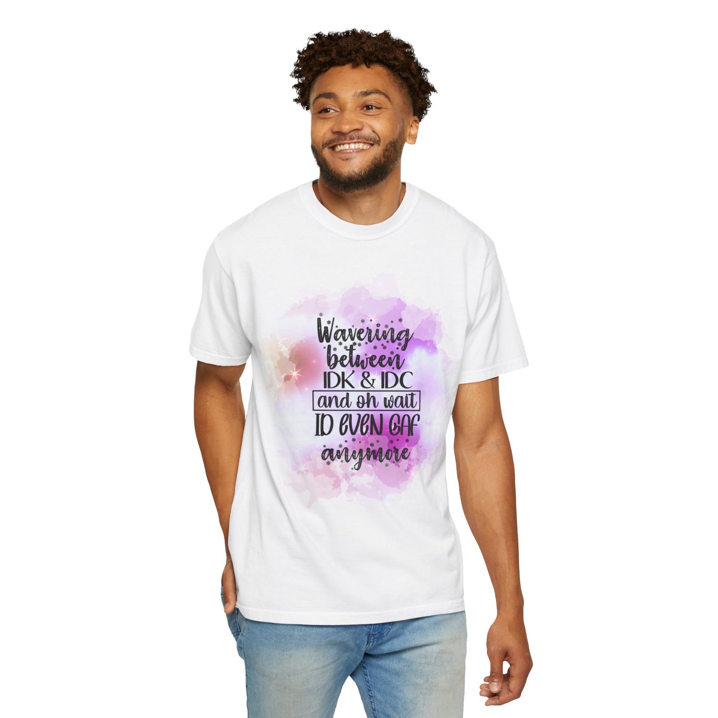 Wavering IDK & IDC Unisex Garment-Dyed T-Shirt, Funny Graphic Tee, Casual Wear, Gift for Friends, summer fashion, laid-back style