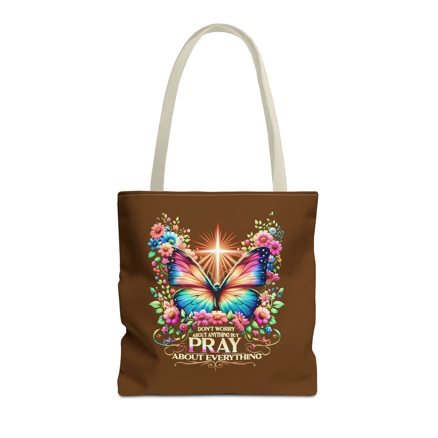 Inspirational Butterfly Tote Bag - "Don't Worry, Pray About Everything" - Motivational Gift, Eco-Friendly Tote, Reusable Shopping Bag,