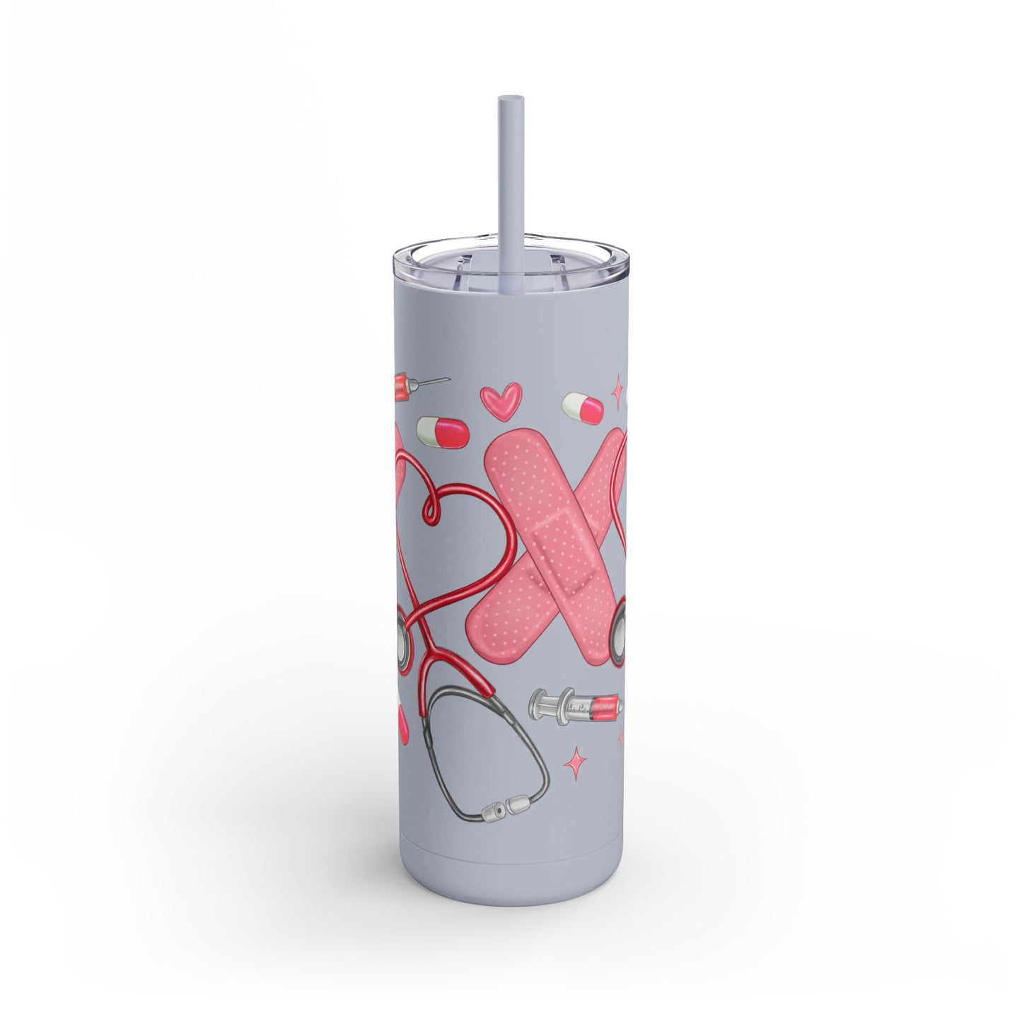 Healthcare Love Tumbler | 20oz Skinny Matte, Nurse Gift, Medical Student Accessory, Healthcare Appreciation, Stethoscope & Hearts