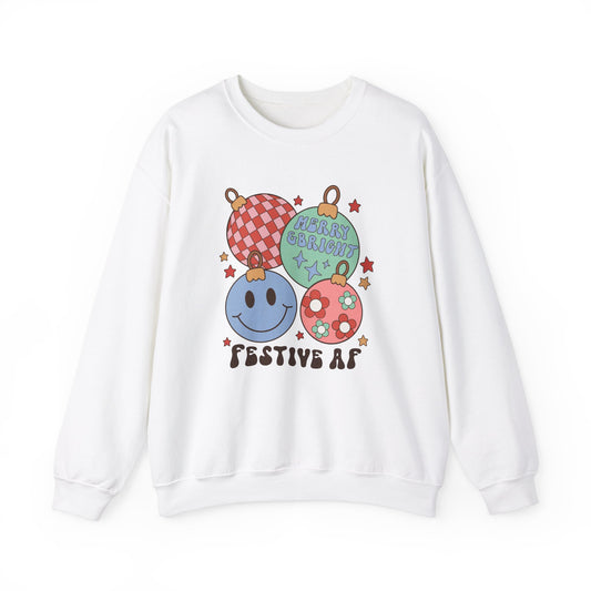 Festive AF Christmas Sweatshirt, Unisex Holiday Crewneck, Merry & Bright Winter Wear, Cozy Christmas Gift, Fun Seasonal