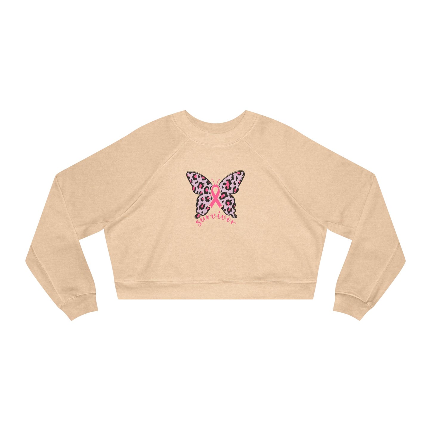 Butterfly Survivor Women's Cropped Fleece Pullover, Cute Sweatshirt, Gift for Cancer Awareness, Lightweight Sweater for Women, Inspirational