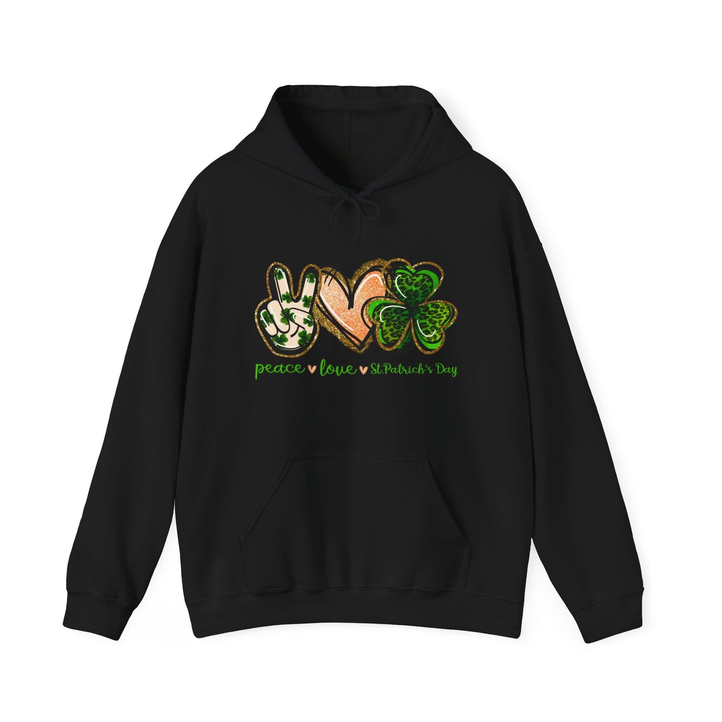 Peace Love Shamrocks Unisex Hoodie, St. Patricks Day Sweatshirt, Irish Gift, Eco-Friendly Clothing, Cozy Casual Wear