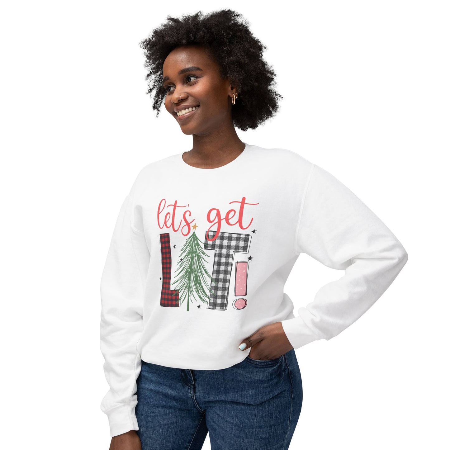 Let's Get Lit Sweatshirt, Cozy Crewneck Top for Holidays, Gift for Her, Christmas Apparel, Festive Shirt