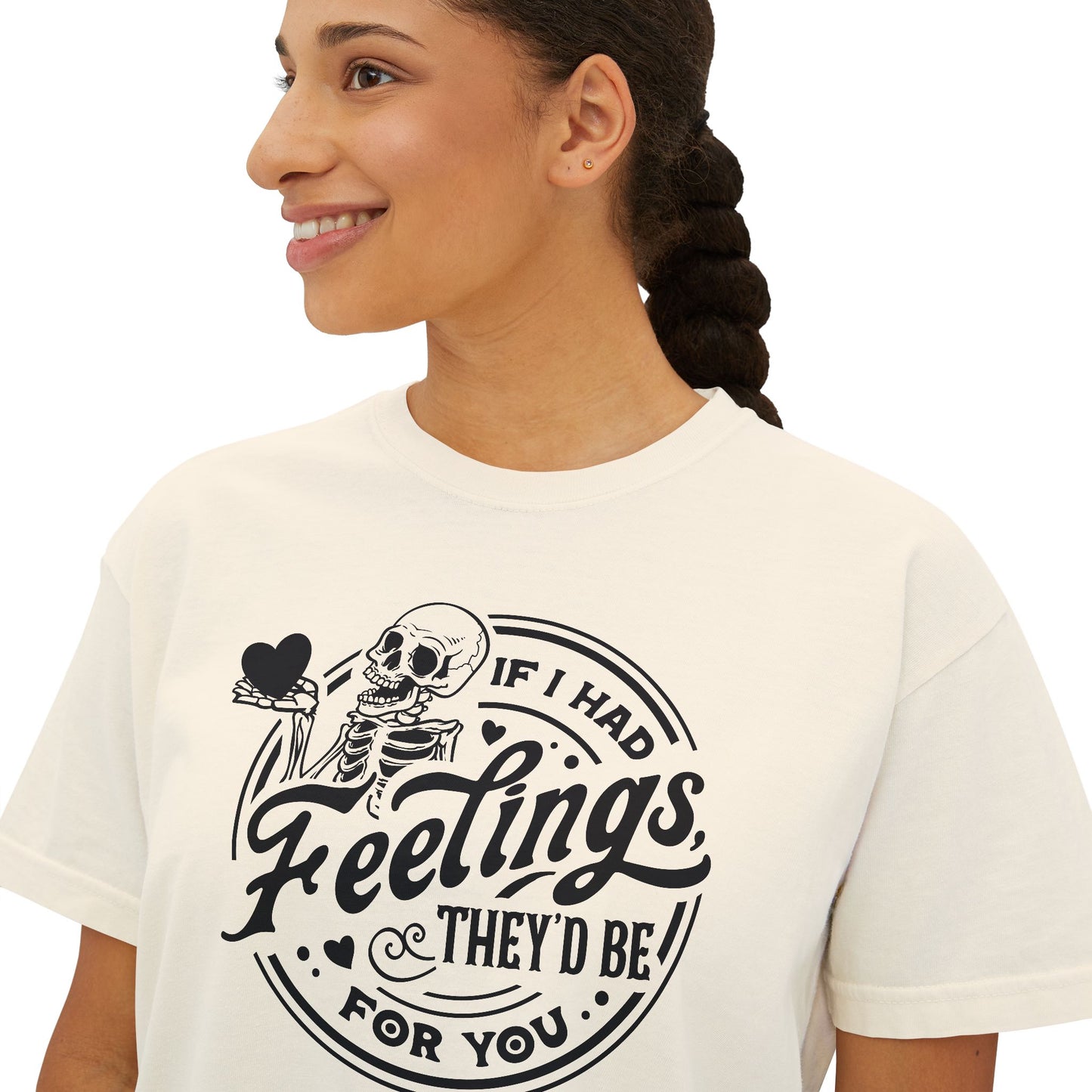 Skeleton Feelings Boxy Tee - Fun & Casual Valentine's Day Graphic Top for Women