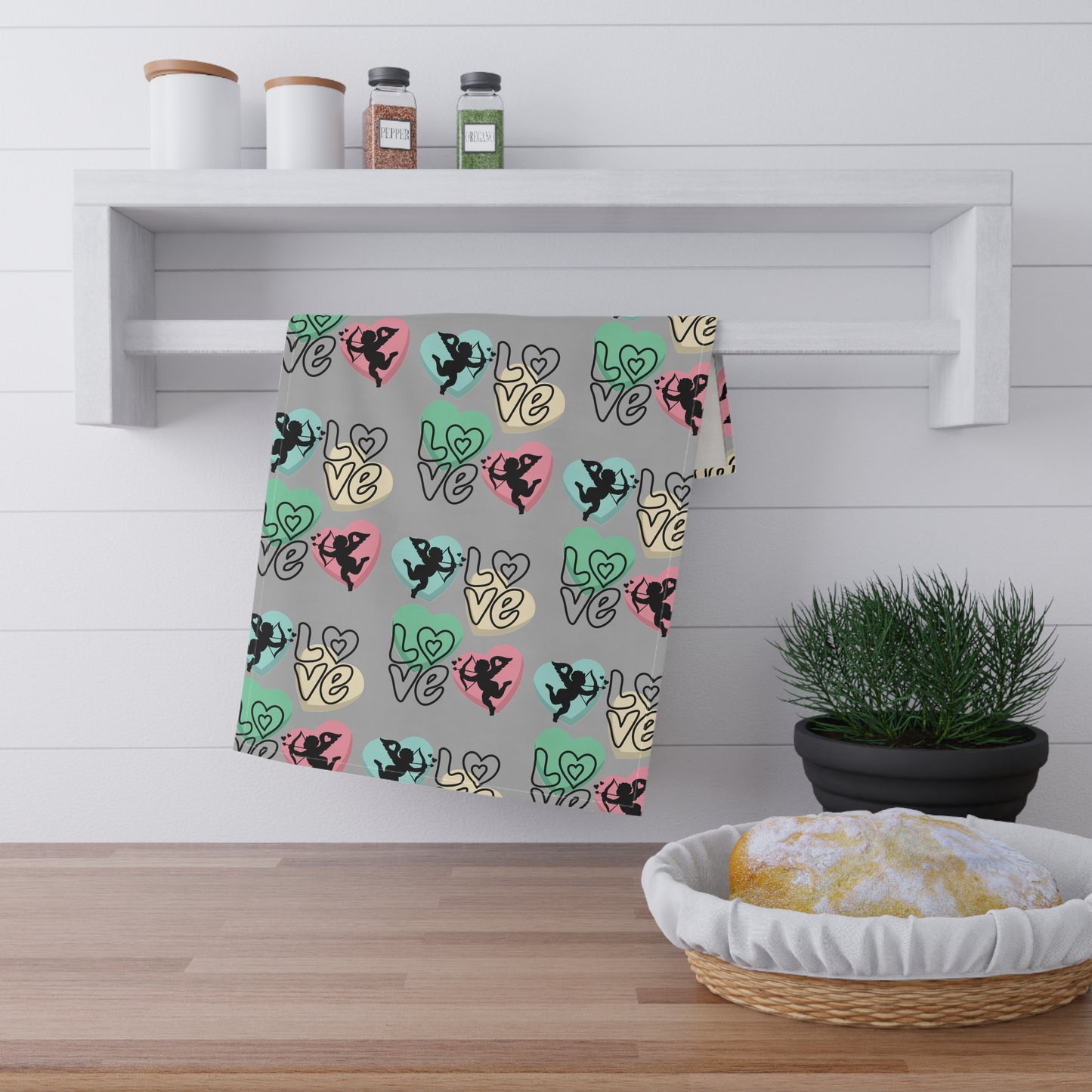 Love-themed Kitchen Decor Bundle: Tablecloth, Oven Mitten, Towel Set