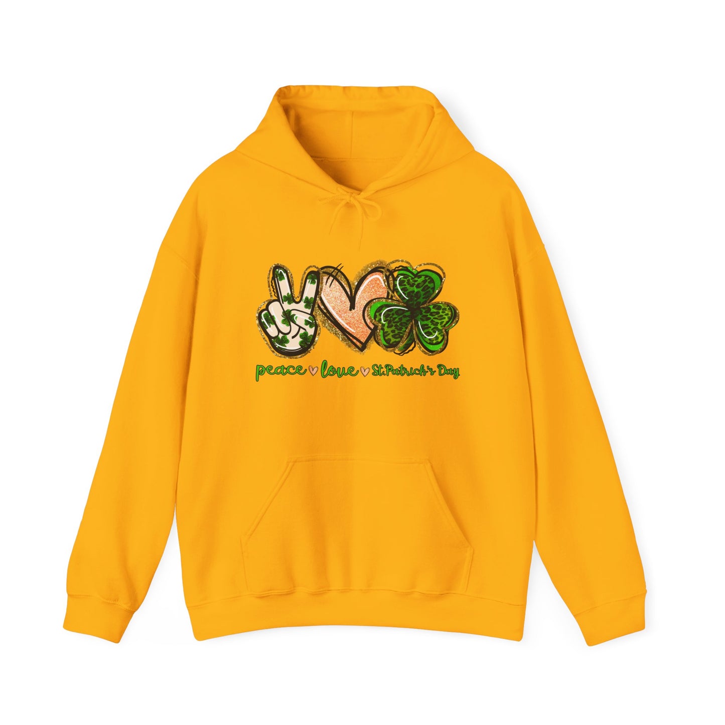 Peace Love Shamrocks Unisex Hoodie, St. Patricks Day Sweatshirt, Irish Gift, Eco-Friendly Clothing, Cozy Casual Wear