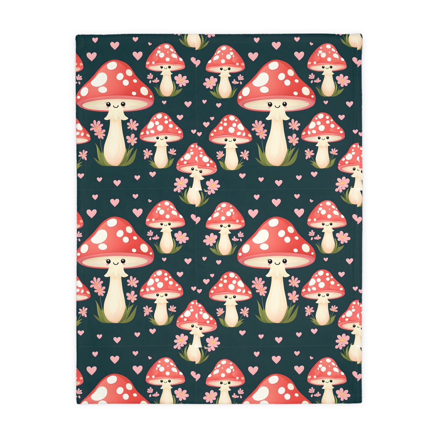 Mushroom Love Velveteen Blanket, Cozy Microfiber Throw, Cute Home Decor, Gift for Nature Lovers, Perfect for Kids and Collectors