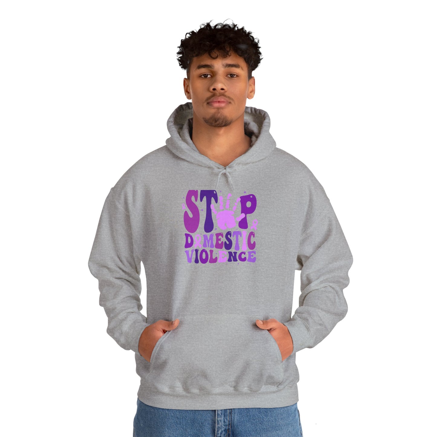 Stop Domestic Violence Hooded Sweatshirt, Unisex Awareness Hoodie, Gift for Activists, Comfort Wear for Support, Charity Sweatshirt, Purple