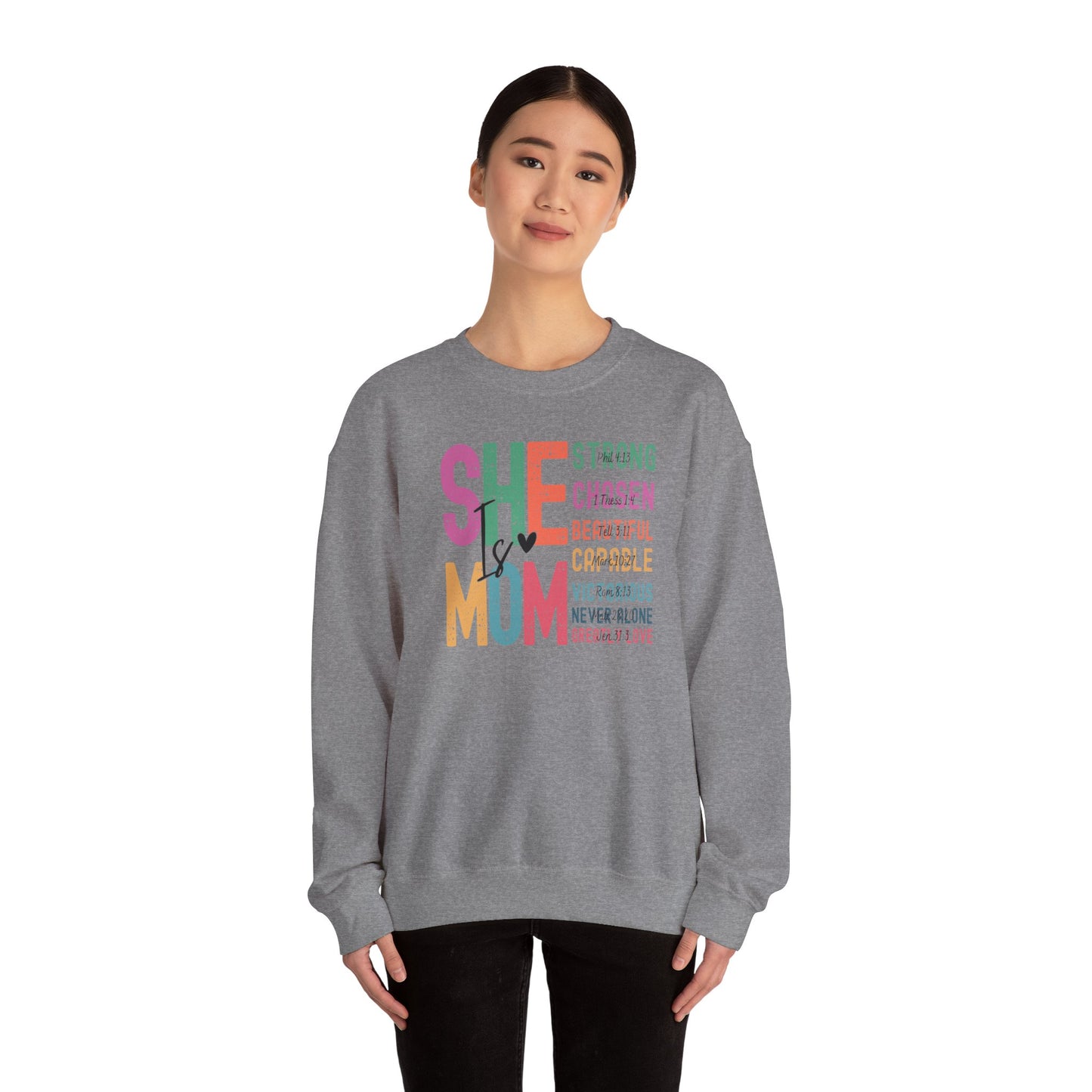 She Is Mom Sweatshirt, Inspirational Crewneck, Mother's Day Gift, Cozy Pullover for Moms, Unique Mom Appreciation Gift