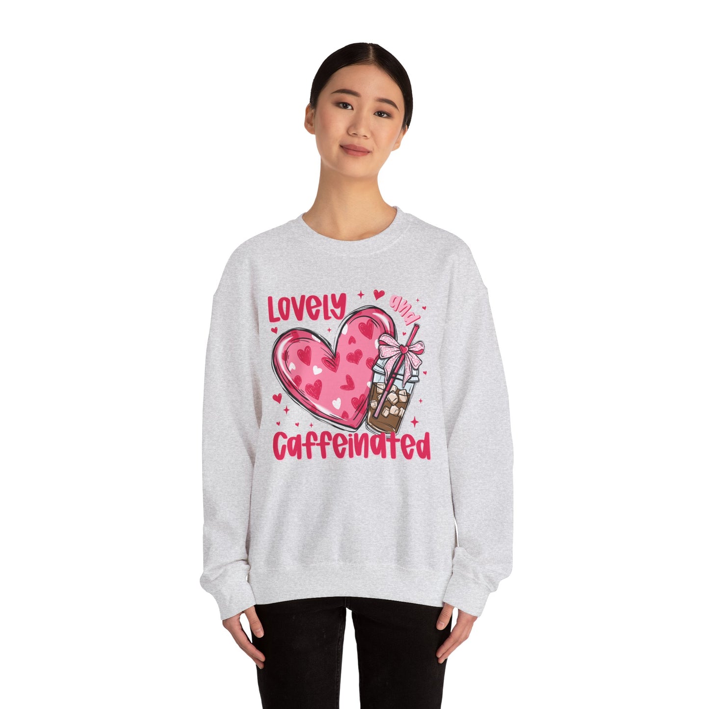 Lovely Caffeinated Heart Sweatshirt, Cozy Coffee Lover Gift, Valentines Day, Cute Her, Comfy Casual Wear, Unisex Pullover, Warm Jumper