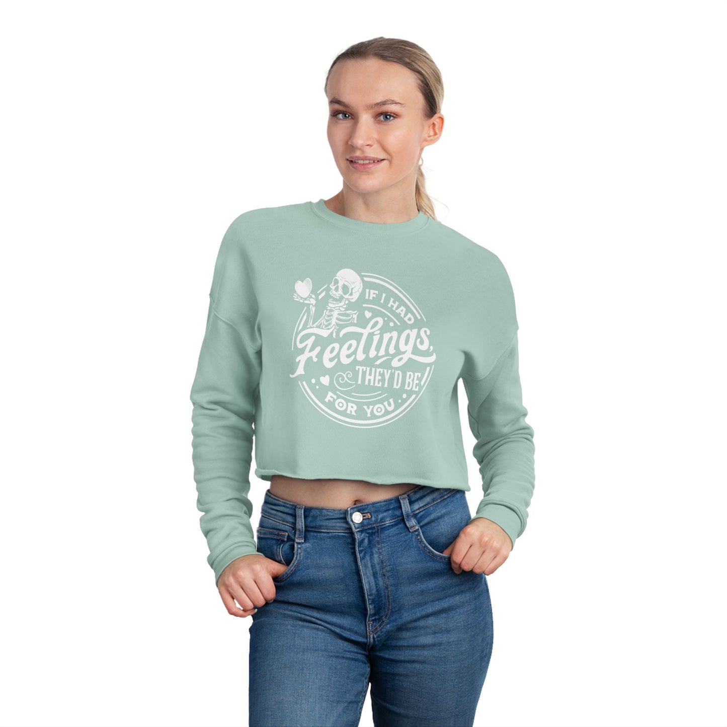 Skeleton Feelings Women's Cropped Sweatshirt - Cute and Comfy for Halloween and Everyday Wear