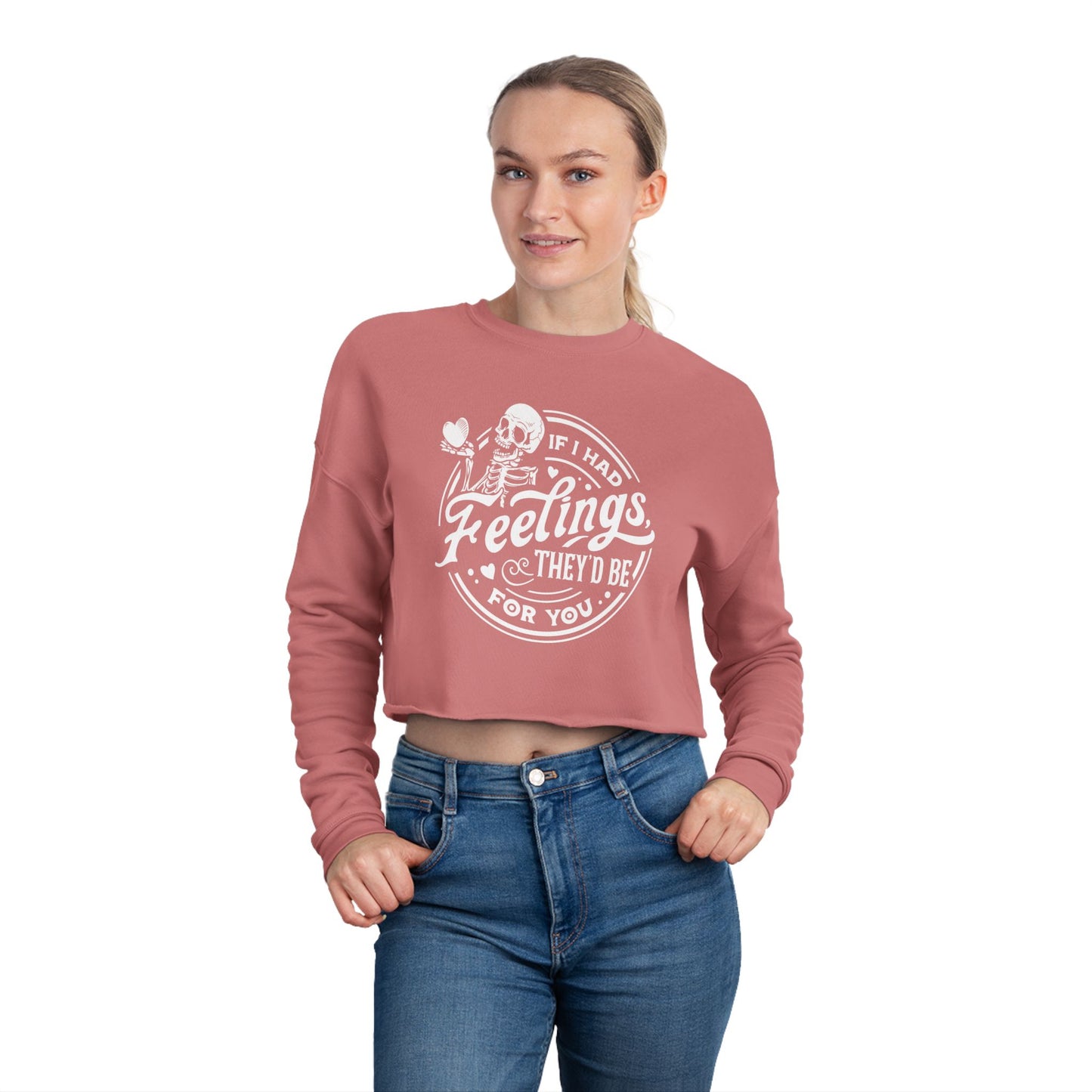 Skeleton Feelings Women's Cropped Sweatshirt - Cute and Comfy for Halloween and Everyday Wear