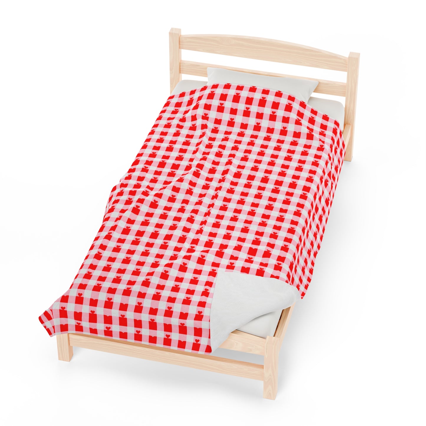 Velveteen Plush Blanket - Cozy Red Gingham Pattern - Valentine Blanket