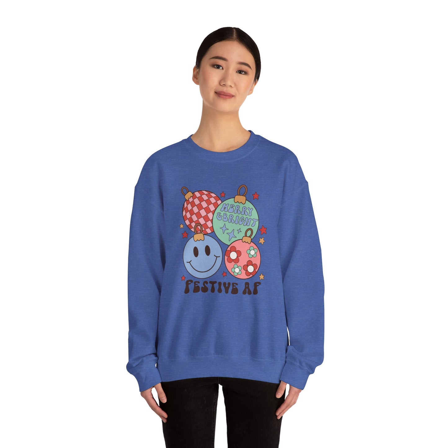 Festive AF Christmas Sweatshirt, Unisex Holiday Crewneck, Merry & Bright Winter Wear, Cozy Christmas Gift, Fun Seasonal