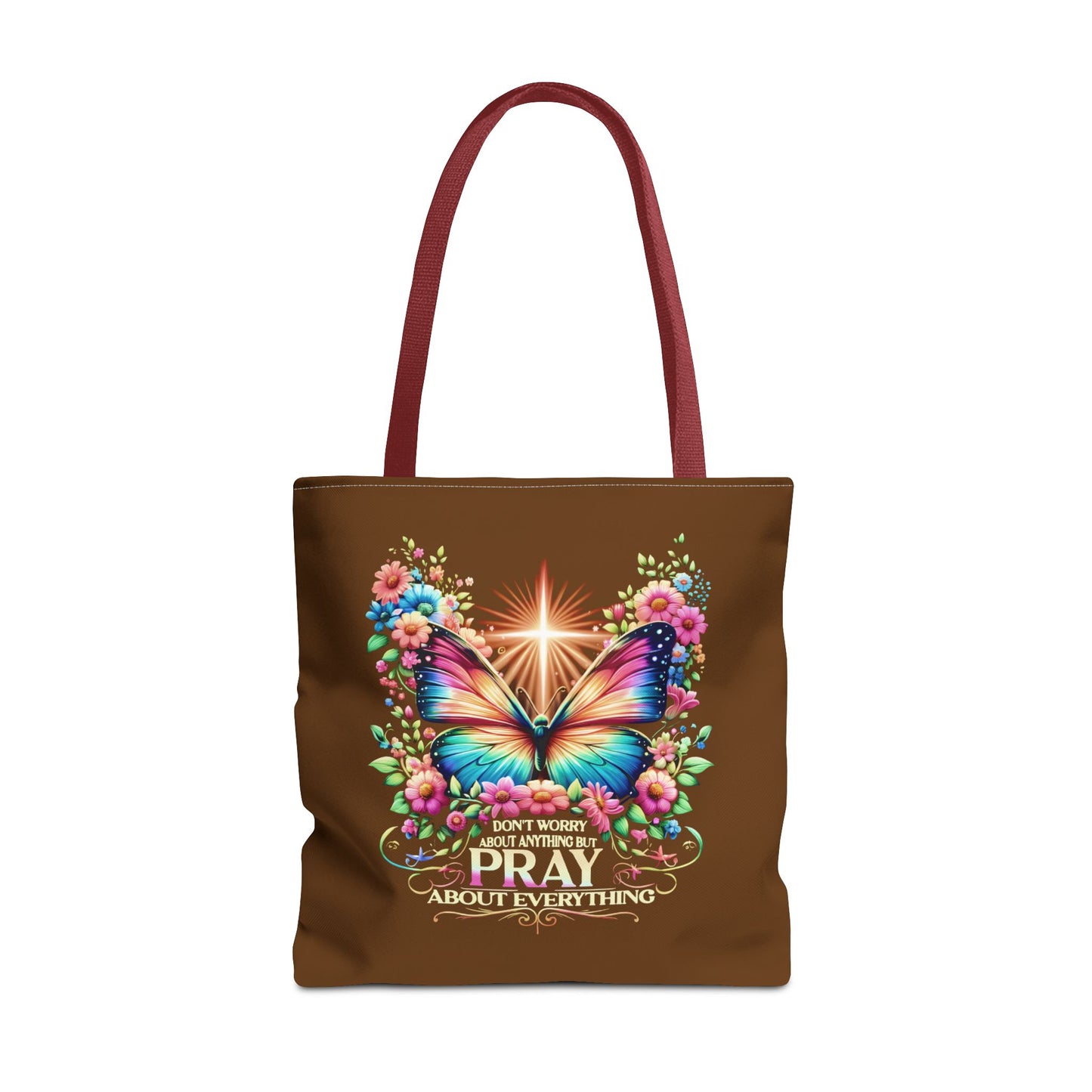 Inspirational Butterfly Tote Bag - "Don't Worry, Pray About Everything" - Motivational Gift, Eco-Friendly Tote, Reusable Shopping Bag,