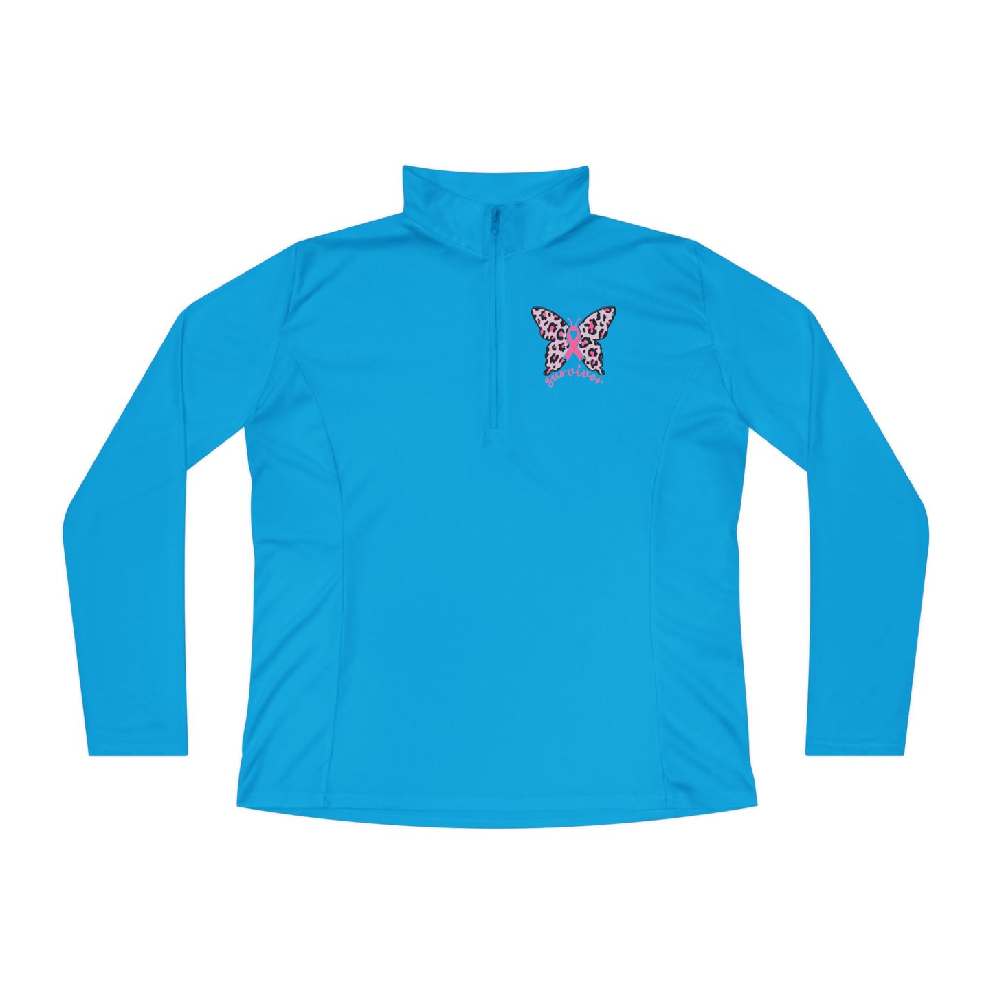 Ladies Butterfly Quarter-Zip Pullover - Perfect for Active Lifestyles & Casual Wear, Breast Cancer Awareness