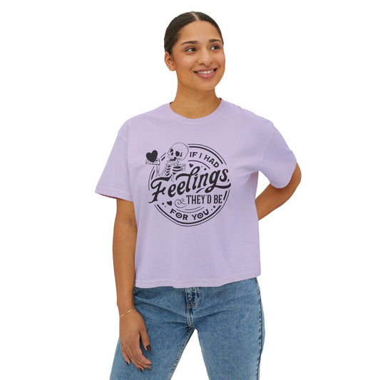 Skeleton Feelings Boxy Tee - Fun & Casual Valentine's Day Graphic Top for Women