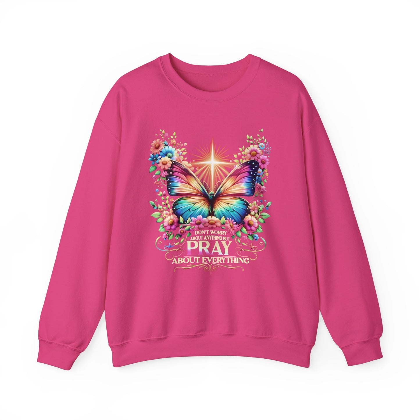 Butterfly Prayer Sweatshirt, Unisex Cozy Crewneck, Inspirational Gift, Floral Design, Casual Wear, Spring Fashion