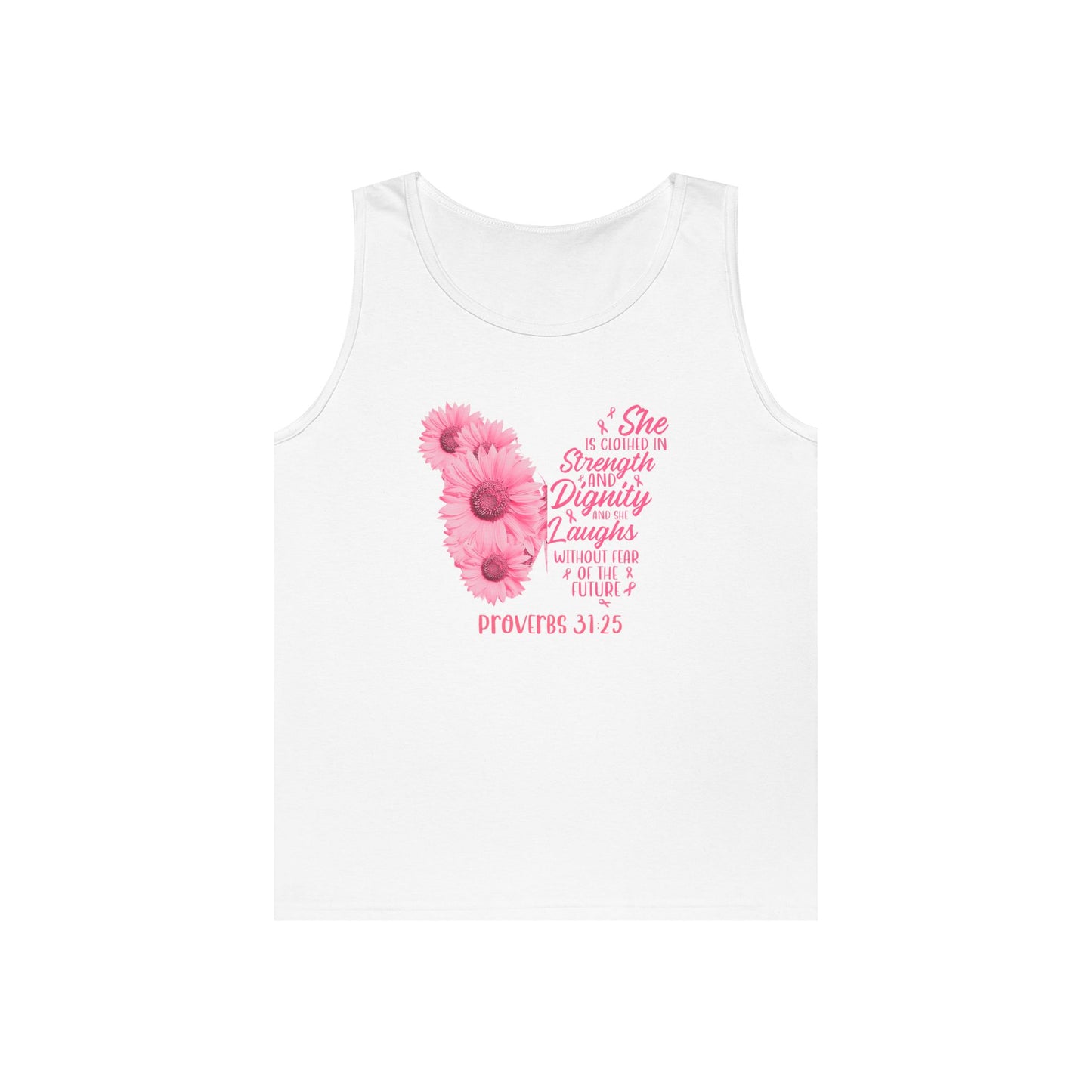 Proverbs 31:25 Floral Unisex Heavy Cotton Tank Top - Strength, Dignity, Laughter