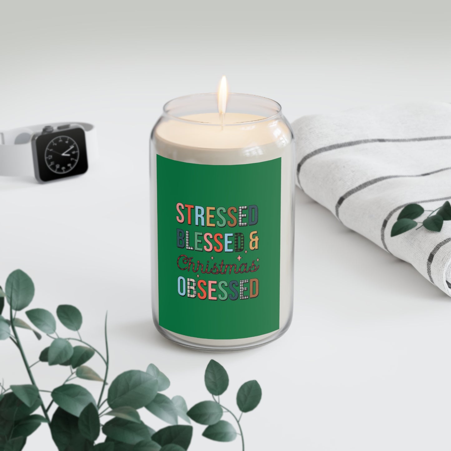 Christmas Aromatherapy Candle, Stressed Blessed & Christmas Obsessed, Holiday Gift, Cozy Home Decor, Festive Scented Candle, Relaxing Candle