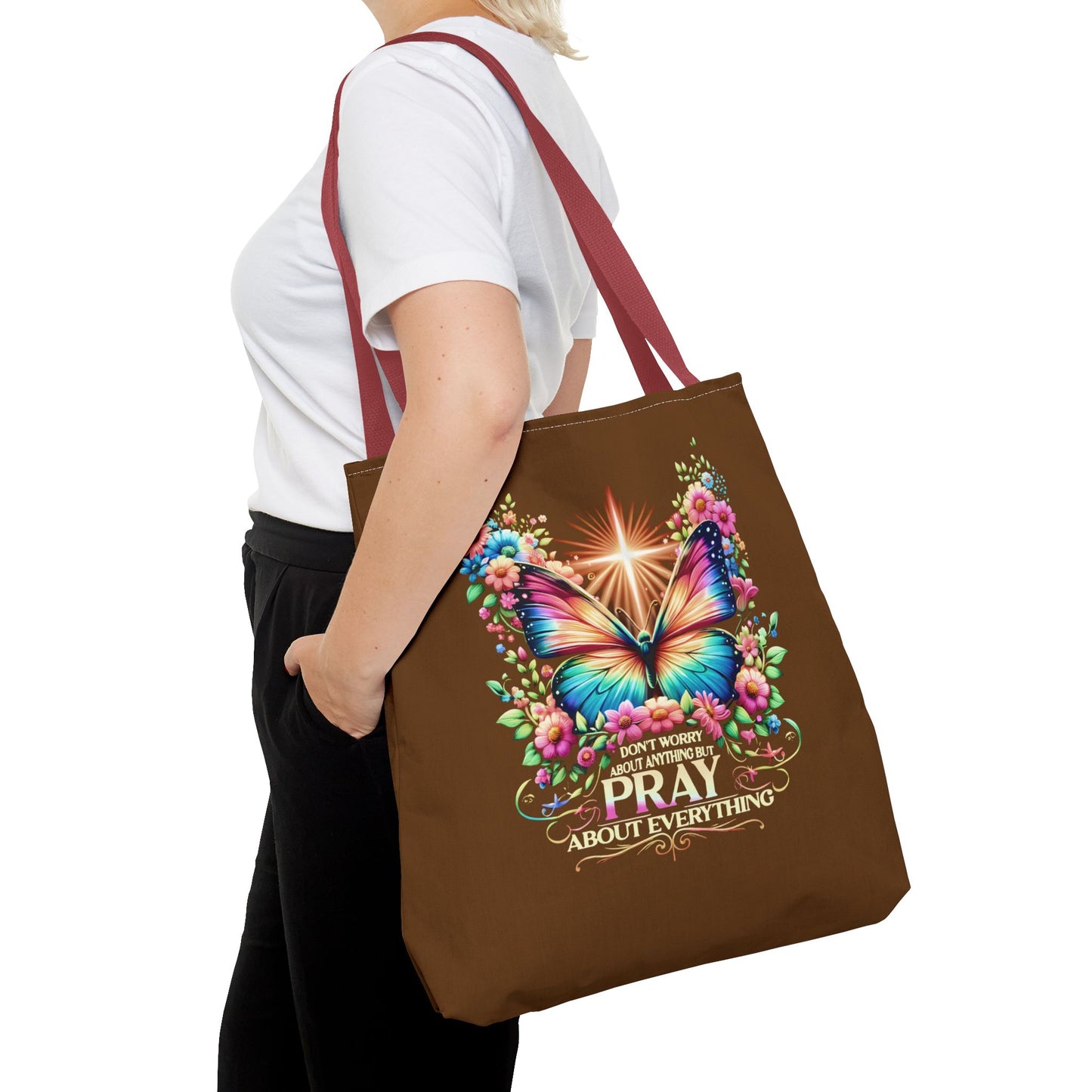 Inspirational Butterfly Tote Bag - "Don't Worry, Pray About Everything" - Motivational Gift, Eco-Friendly Tote, Reusable Shopping Bag,