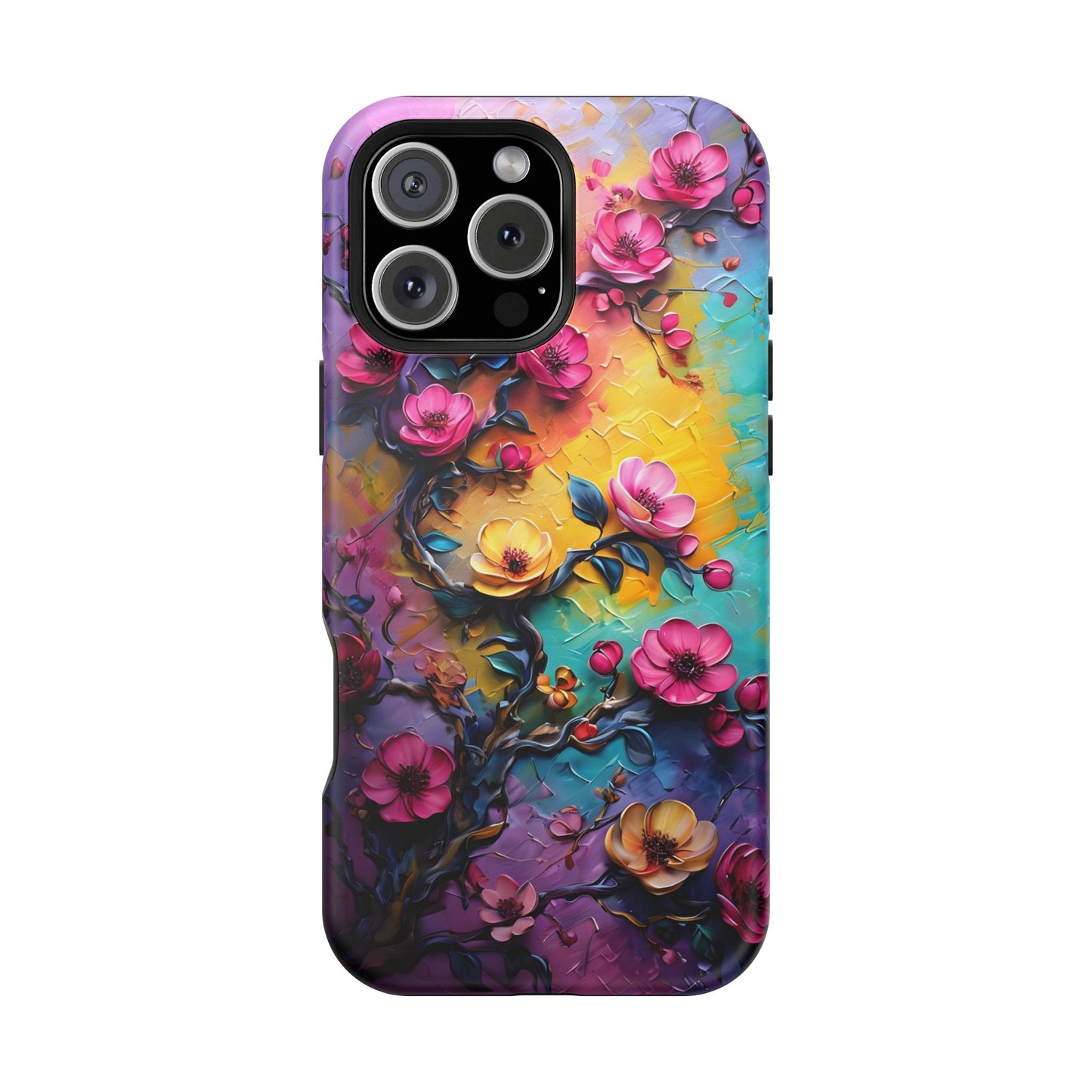 Floral Magnetic Tough Case, Vibrant Phone Cover, Durable Protection, Gift for Flower Lovers, Colorful Floral Design