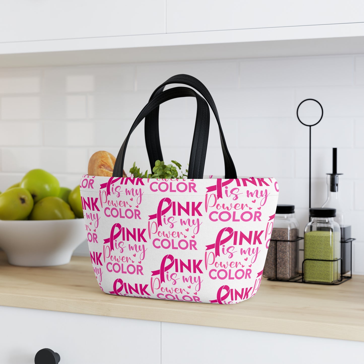 Empowering Pink Lunch Bag for Her, Breast Cancer Awareness Gift, Cute Tote for Work, School, Yoga or Picnic, Supportive Gift Idea, Stylish