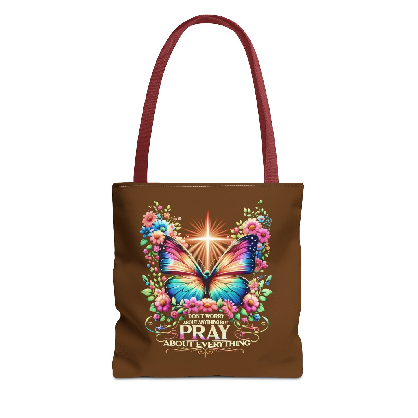 Inspirational Butterfly Tote Bag - "Don't Worry, Pray About Everything" - Motivational Gift, Eco-Friendly Tote, Reusable Shopping Bag,