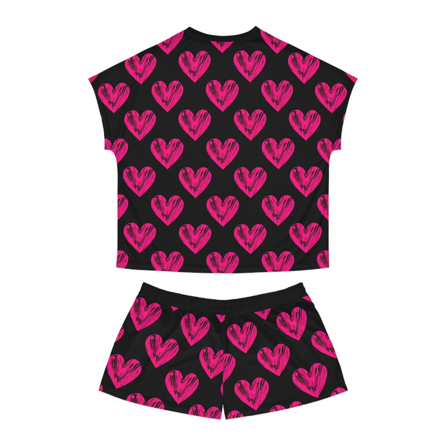 Heart Printed Women's Short Pajama Set - Cute and Comfy Sleepwear for Valentine's Day