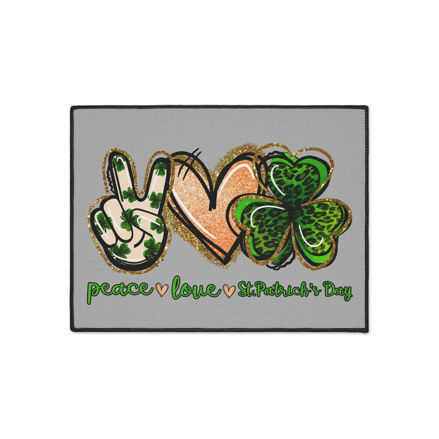 St. Patrick's Day Heavy Duty Floor Mat - Peace, Love, Shamrock Decor, Holiday Home Accent, Party, Seasonal Floor Mat, Unique Gift