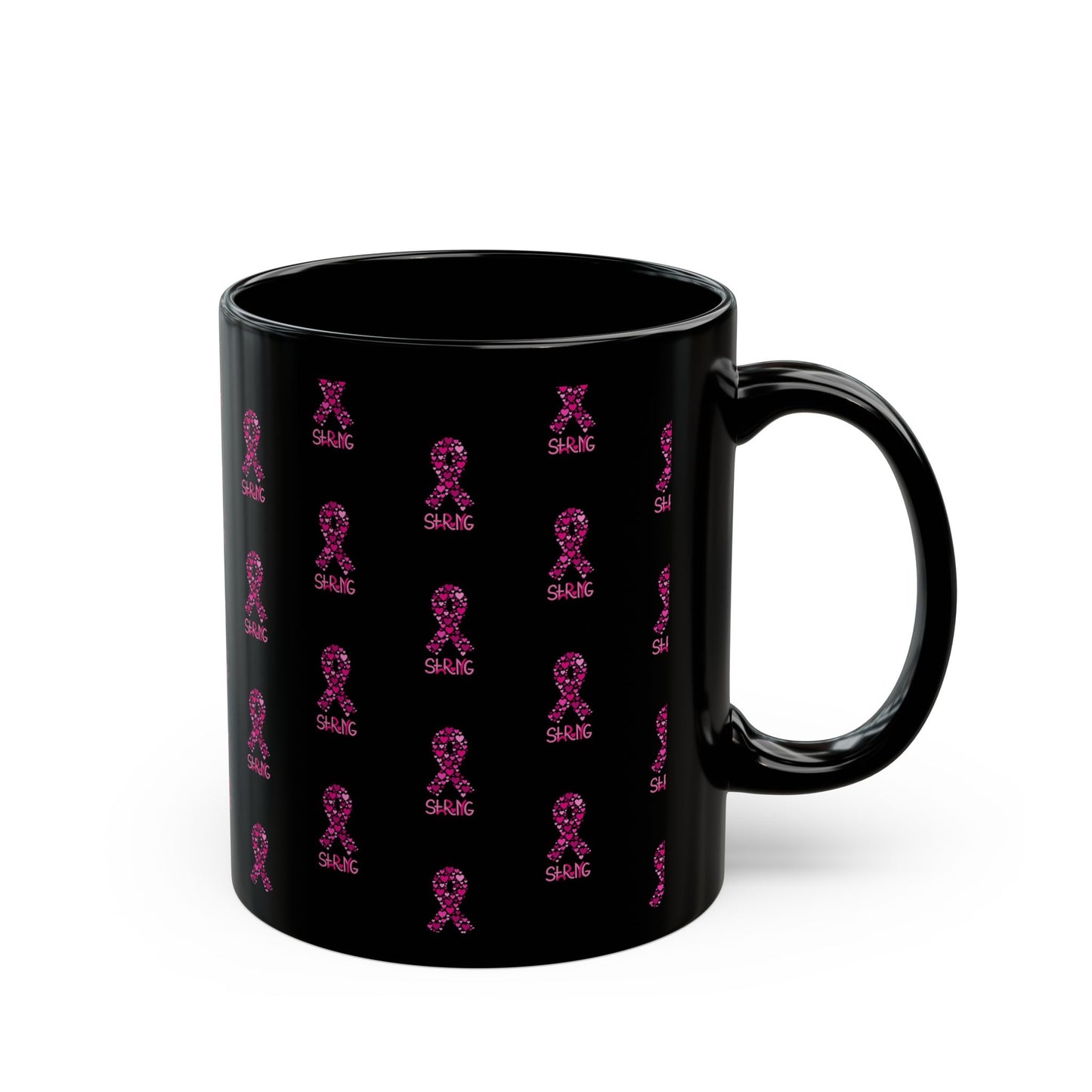 Pink Ribbon Support Mug, Cancer Awareness Coffee Cup, Breast Cancer Fighters Gift, Encouragement, Thoughtful Present, Black Mug 11oz 15oz