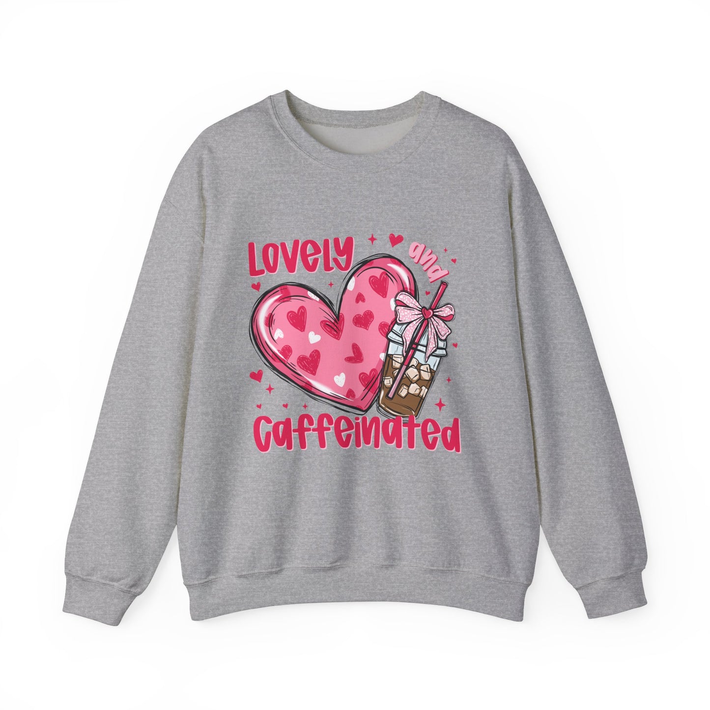 Lovely Caffeinated Unisex Crewneck Sweatshirt - Cozy Heart Design