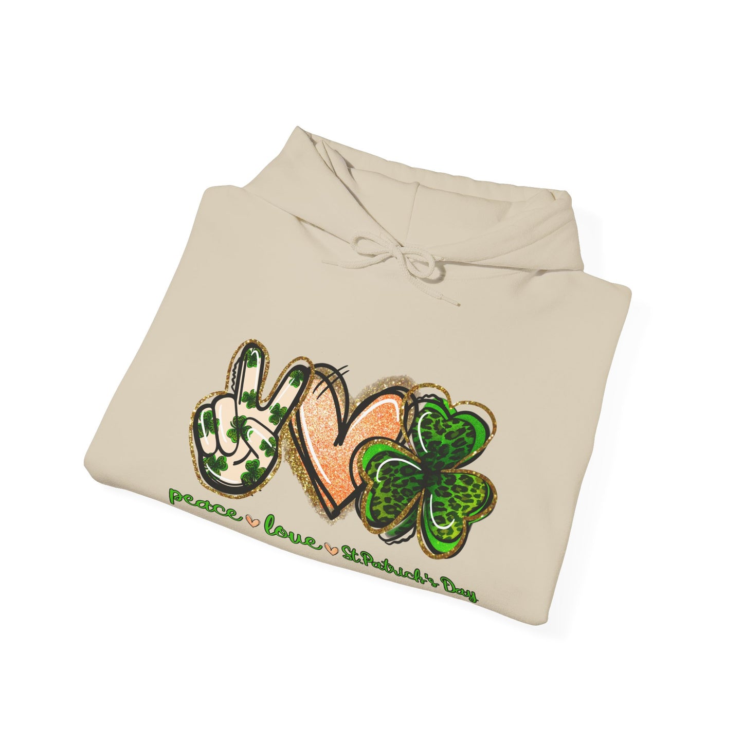 Peace Love Shamrocks Unisex Hoodie, St. Patricks Day Sweatshirt, Irish Gift, Eco-Friendly Clothing, Cozy Casual Wear