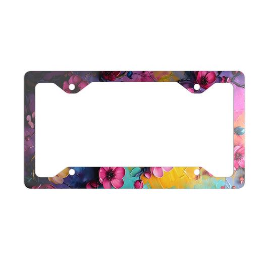 Colorful Floral Metal License Plate Frame, Car Accessories, Personalize Your Ride, Gift for Flower Lovers, Decorative License