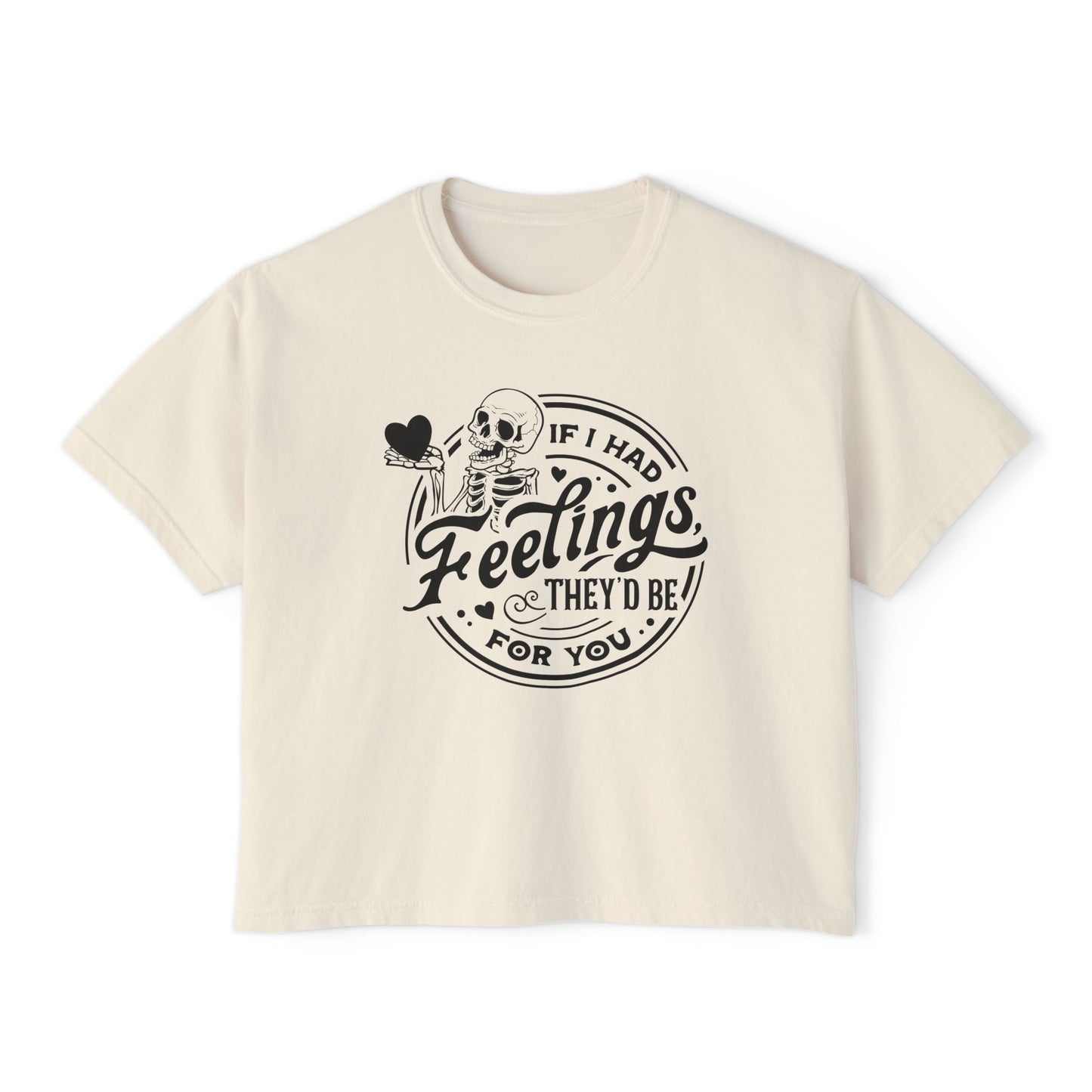 Skeleton Feelings Boxy Tee - Fun & Casual Valentine's Day Graphic Top for Women