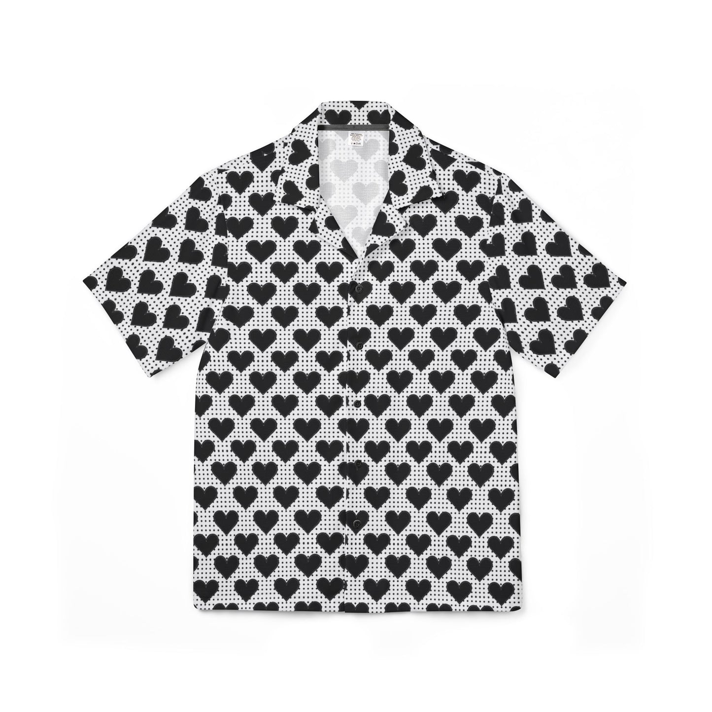 Stylish Mens Hawaiian Camp Shirt - Black Heart Design, Summer Vibes, Beachwear, Casual Wear, Vacation Outfit, Gift for Him, Valentines Day