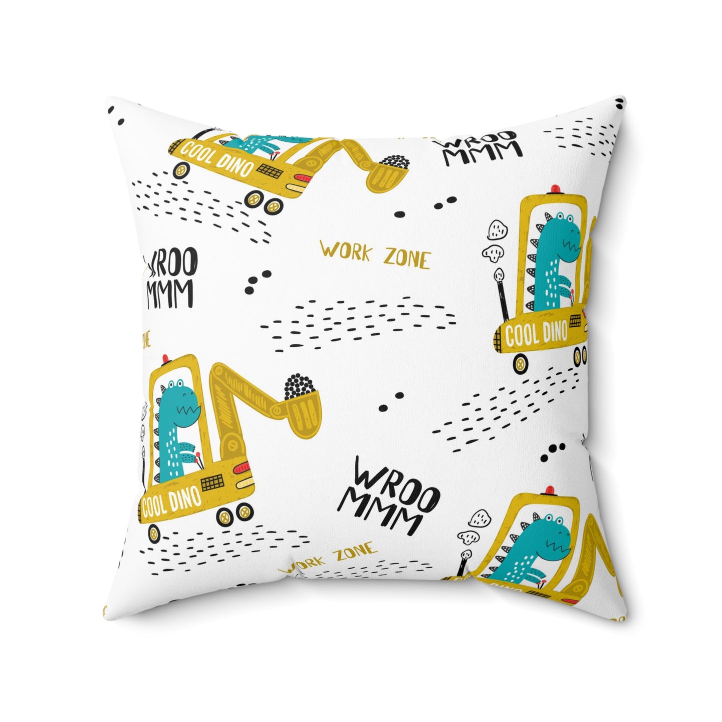 Fun Construction-Themed Pillow for Kids' Rooms, Cool Dino Design, Perfect for Playrooms, Birthdays, Kids' Decor, Cozy Accents