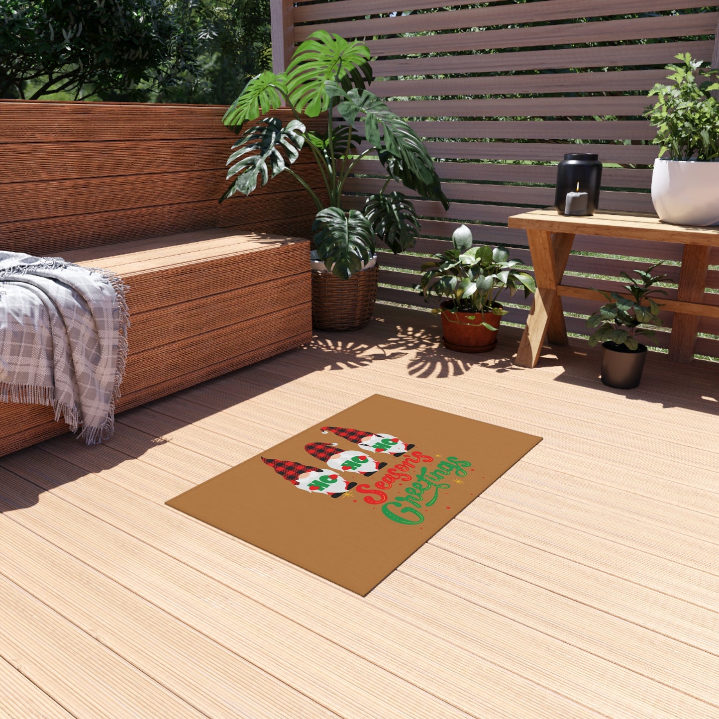 Festive Outdoor Rug - Seasonal Greetings Mat, Holiday Welcome, Patio Decor, Garden Gnome Mat