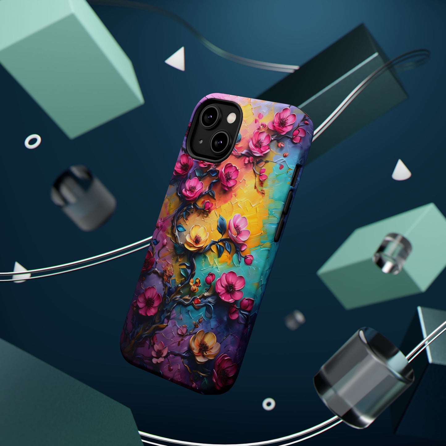 Floral Magnetic Tough Case, Vibrant Phone Cover, Durable Protection, Gift for Flower Lovers, Colorful Floral Design