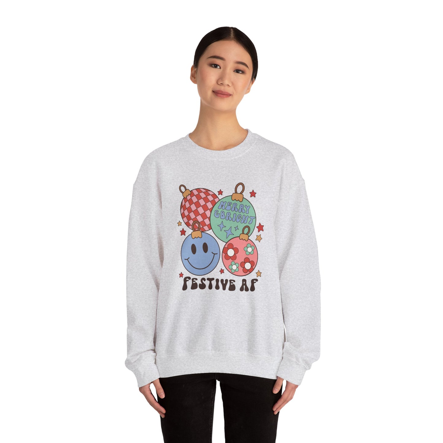 Festive AF Christmas Sweatshirt, Unisex Holiday Crewneck, Merry & Bright Winter Wear, Cozy Christmas Gift, Fun Seasonal