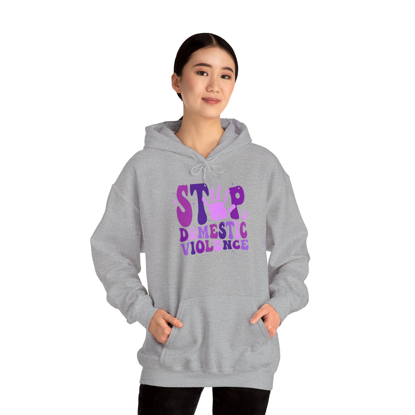 Stop Domestic Violence Hooded Sweatshirt, Unisex Awareness Hoodie, Gift for Activists, Comfort Wear for Support, Charity Sweatshirt, Purple