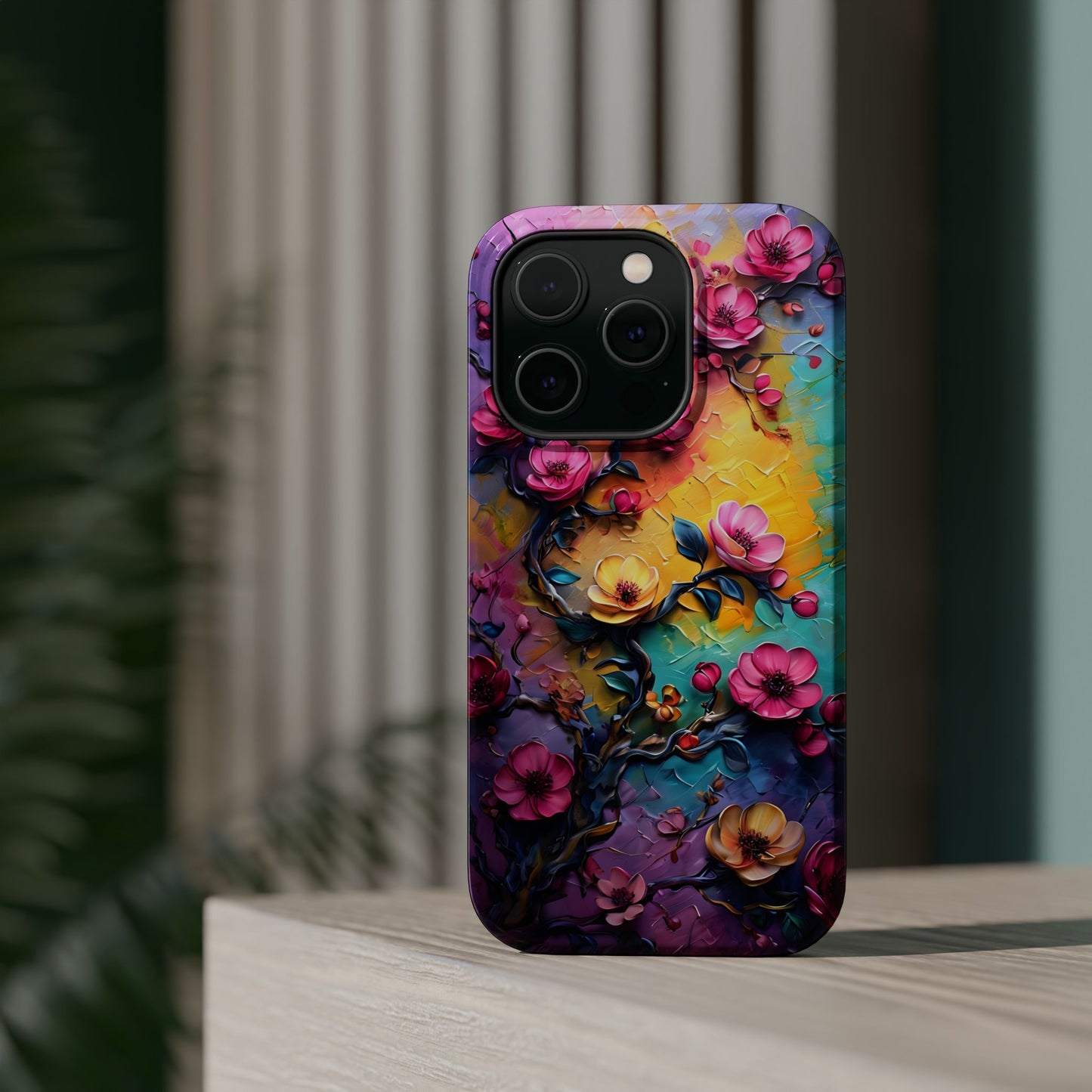 Floral Magnetic Tough Case, Vibrant Phone Cover, Durable Protection, Gift for Flower Lovers, Colorful Floral Design