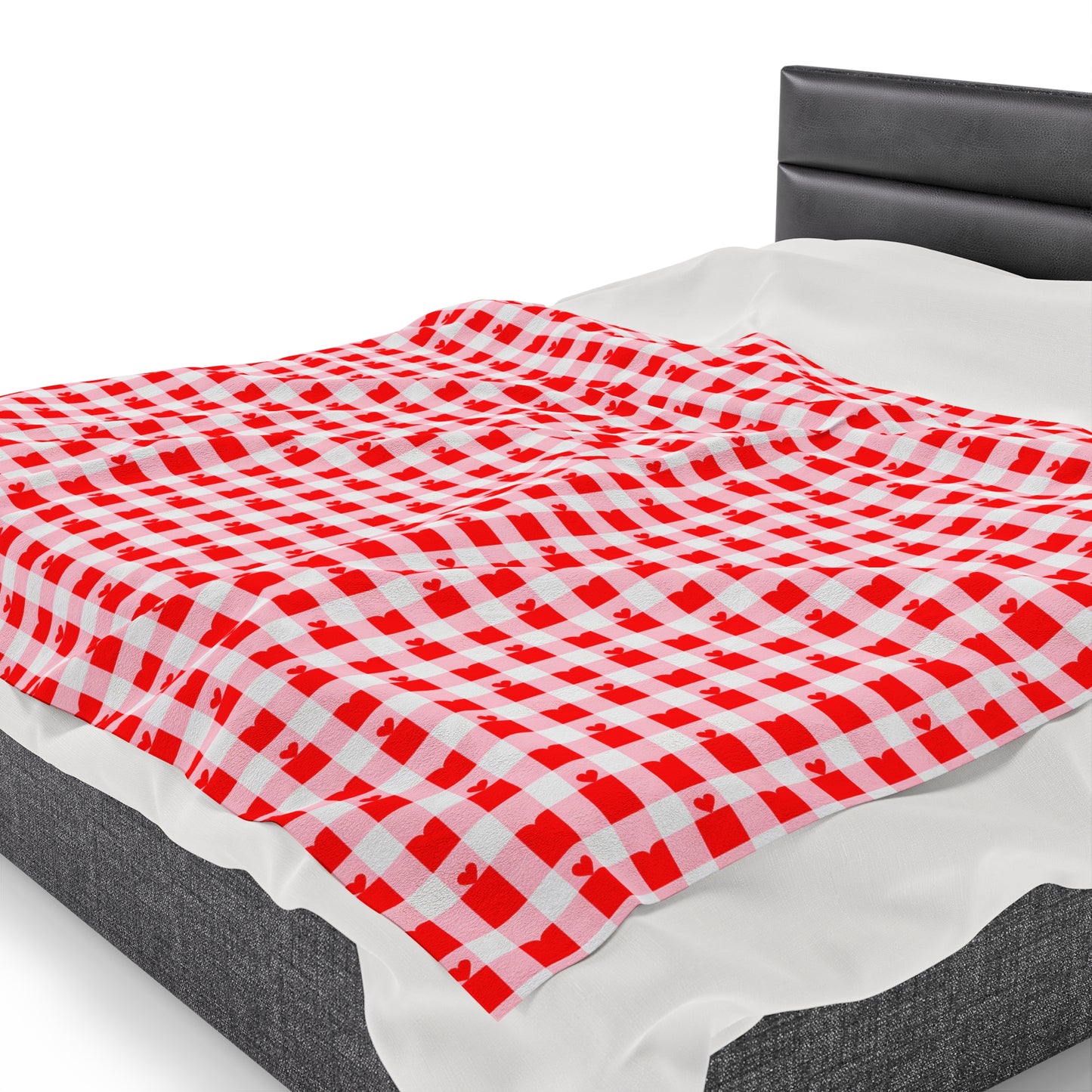 Velveteen Plush Blanket - Cozy Red Gingham Pattern - Valentine Blanket