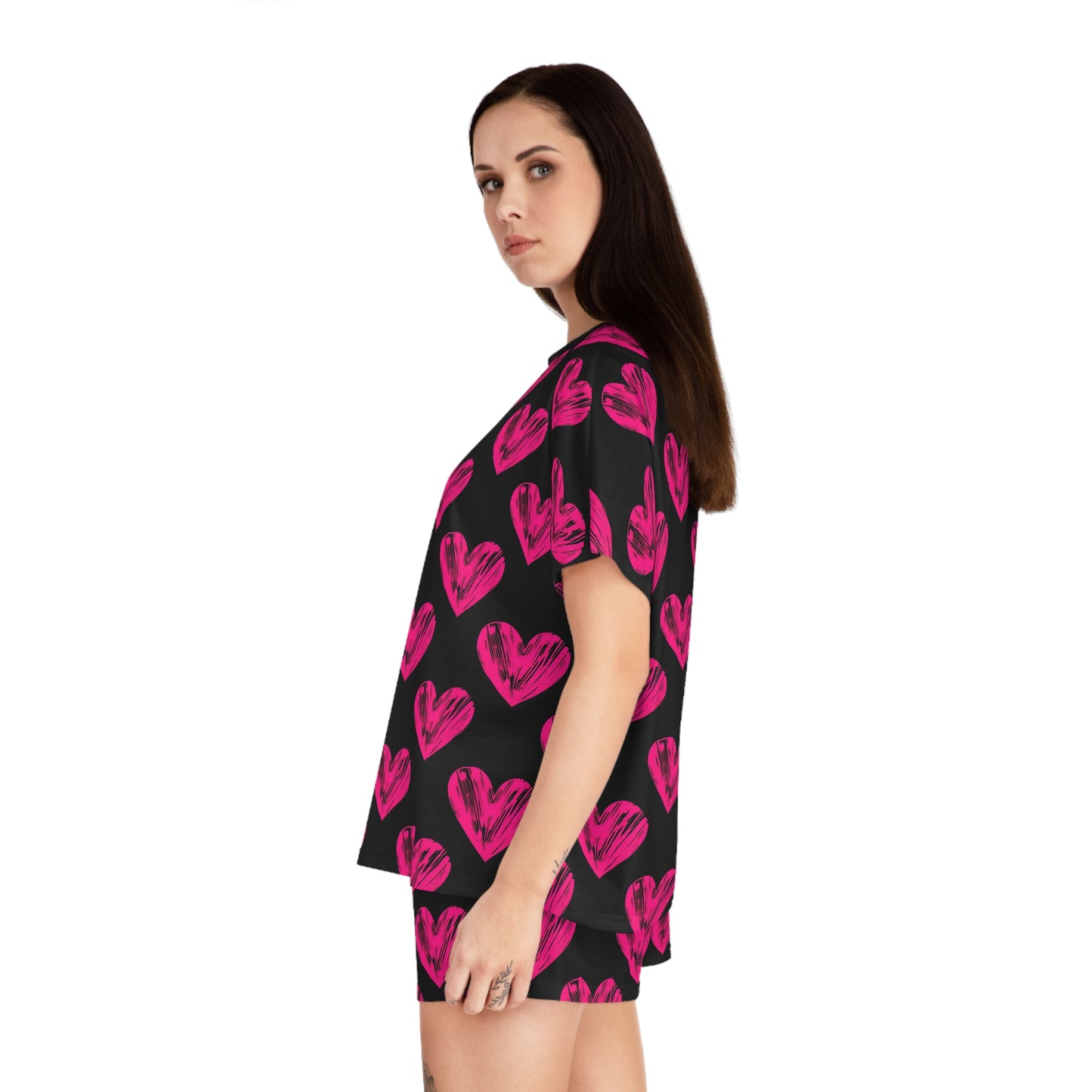 Heart Printed Women's Short Pajama Set - Cute and Comfy Sleepwear for Valentine's Day