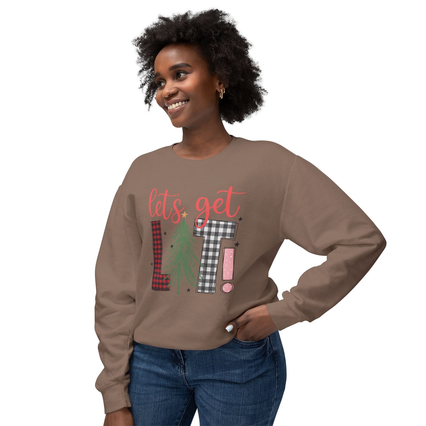 Let's Get Lit Sweatshirt, Cozy Crewneck Top for Holidays, Gift for Her, Christmas Apparel, Festive Shirt