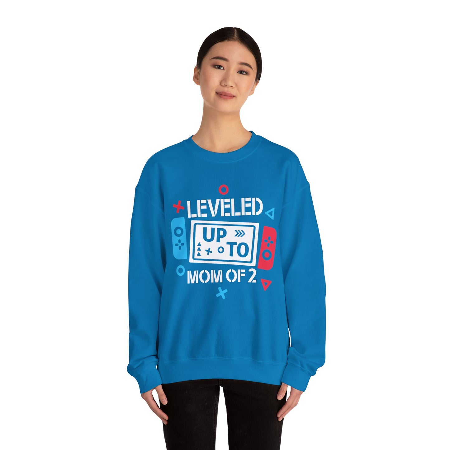 Leveled Up Mom of 2 Crewneck Sweatshirt – Gaming Gift for Moms